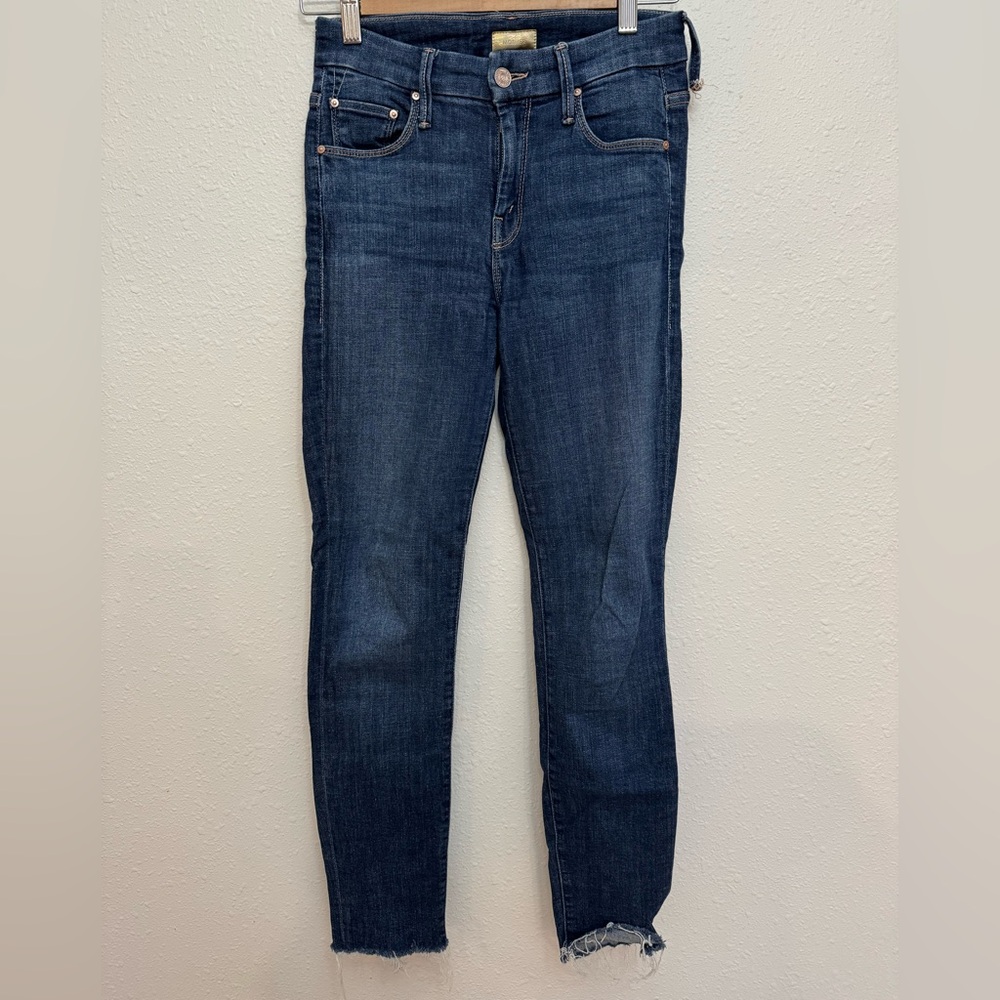 MOTHER Looker Ankle Fray Dark Blue Skinny Jeans